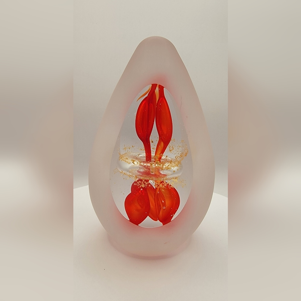 Frosted Glass Egg Shape w/Windows Paperweight